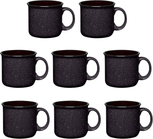 Set of 8 Ceramic Campfire Mugs – 15 Oz, Black – Coffee & Tea Cups for Home, Work, Travel, Camping