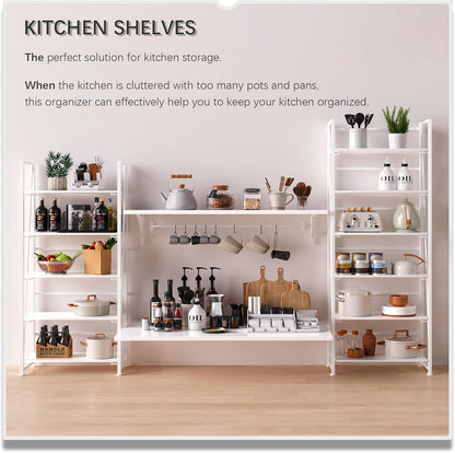 4NM No Assembly Foldable Bookshelf, 6-Shelf Collapsible Bookcase Storage for Small Spaces, 74" H, All White