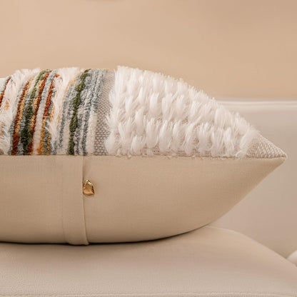 Boho Chenille Tufted Couch Throw Pillow Covers 18x18 Inch Set of 2 Farmhouse Striped Decorative Pillow Covers Accent Neutral Pillowcase Forest Cushion Cover for Living Room Sofa Bed