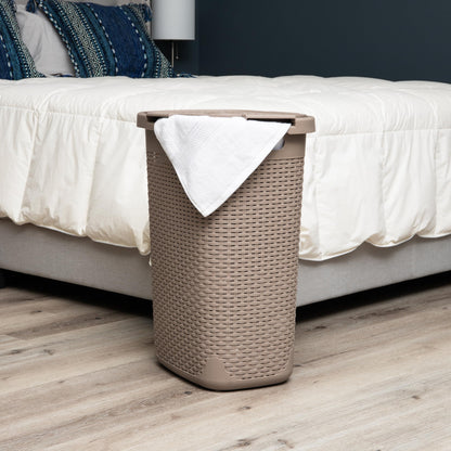 Mind Reader Slim Laundry Hamper with Lid, 60L Tall Clothes Basket, Narrow Tapered Design for