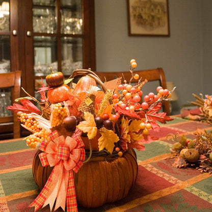 Iceyyyy 4Pcs Large Fall Thanksgiving Wreath Gift Bow -18.8x10.6inch Orange Buffalo Plaid Check Wreath Swag Bow Wreath Pre-Tied Bow for Fall, Thanksgiving, Christmas, Home Indoor Outdoor Ornaments