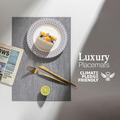 LEXMORE Placemats Set of 12 Vinyl/Plastic Woven Place Mats for Kitchen Table Indoor/Outdoor Washable Placemat Wipeable Dining Table Mats(Ombre Gray)