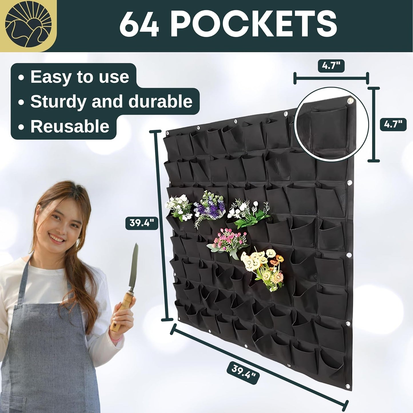 Vertical Wall Planter 64 Pockets Living Wall Garden