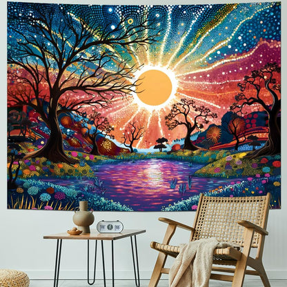 Serborlur Tree of Life Tapestry Trippy Sun Forest Tapestries Colorful Starry Sky Tapestries Hippie Nature Landscape Tapestry Wall Hanging for Bedroom (39.4" x 52.4")