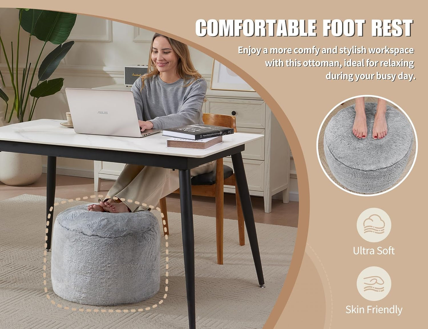 Pouf Ottoman Foot Rest 20"x15" Footstools and Ottomans Small with Filling Cream Small Beige Ottoman Foot Rest Ivory Poofy Ottom Stool Soft Poofs/Ottomans Furniture Living Room Ottom Footstool
