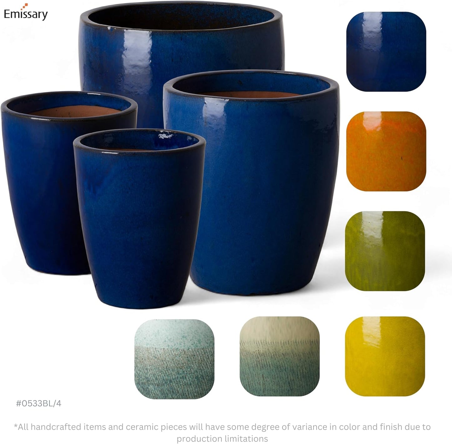 Emissary Bullet 9.5 in. Blue Ceramic Round Planter (9.5 in. L x 9.5 in. W x 12 in. H) with Drainage Hole