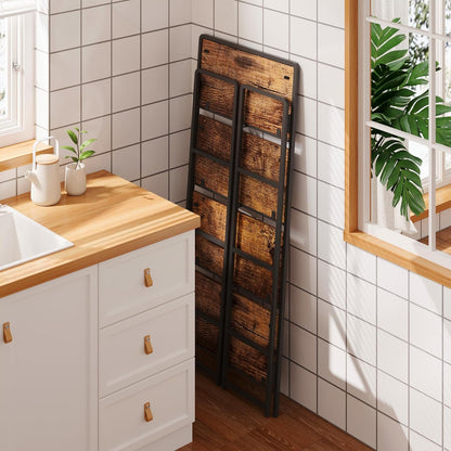 4NM No Assembly Foldable Bookshelf, 4-Shelf Collapsible Bookcase Storage for Small Spaces, 54" H, Rustic Brown and Black