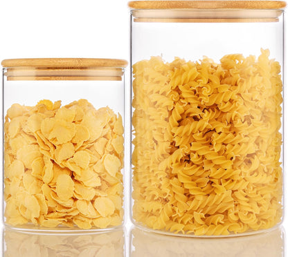 Extra Large Glass Flour and Sugar Storage Containers with Airtight lid,105 floz x1 & 48 floz x1 [Set of 2] Big Glass Jars with Bamboo Lids, Air Tight Food Jar for Cereal, Pasta, Rice, Coffee