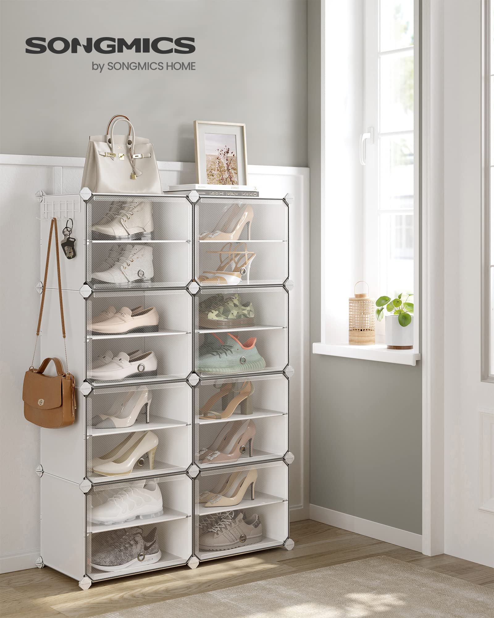SONGMICS Shoe Rack Organizer, 8-Tier Shoe Storage Cabinet for Closet and Entryway, Holds 32 Pairs