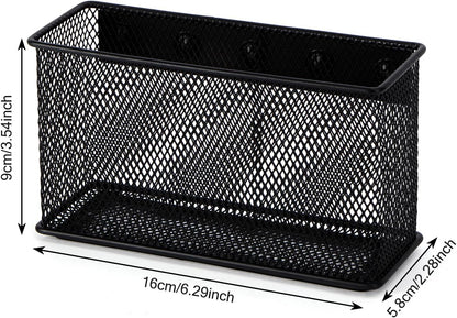 Wire Mesh Storage Baskets Organizer Black Magnetic Basket with 5 Strong Magnets, Magnetic Organizer Holder for Refrigerator Locker Whiteboard Office,Home 6.29'' × 2.28'' × 3.54''，4 Pack