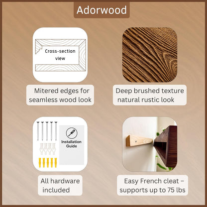 Handmade Fireplace Mantel Shelf, Extra Wide Rustic Wood Mantles for Over Fireplace, Wall Mounted Floating Mantel Shelves for Living Room Decor (Dark Walnut, 60 inches)