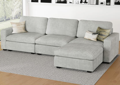 Belffin Modular Sectional Sofa with Storage Ottoman, Oversized Cloud Couch Sectional with Extra Deep Seat, Convertible L Shaped 4 Seater Sectional Couches for Living Room, Plush Corduroy Light Grey