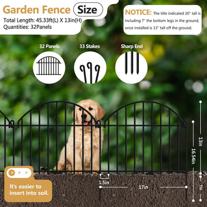 45.33ft x 20in Garden Fence, 32 Panels Animal Barrier Fences for Dogs Rabbit, Anti Digging Defense Edging Border, Rustproof Metal Arched Decorative Fencing for Outdoor Patio, Yard, Lawn