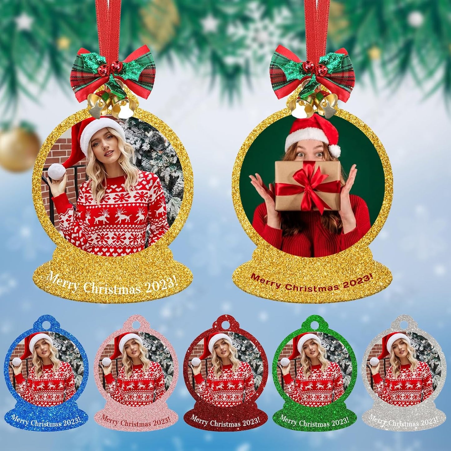 Personalized Christmas Ornament 2025, Double-Sided Photo Acrylic Customized Family Christmas Ornament Spherical with Picture for Xmas Tree Decor Custom Gifts
