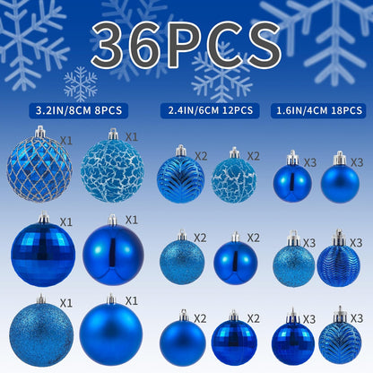 LANGXUN 36pcs Blue Christmas Tree Decorations Balls, Bolas De Navidad, 2025 Christmas Decor, Indoor Outdoor Shatterproof Christmas Ornaments, Xmars Party Wedding Suppiles
