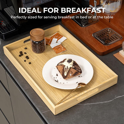 Axeman Wooden Serving Tray with Wood Handles|Ottoman Tray for Breakfast, Bed, Couch|17x12in Ash Wood Coffee Table Trays|Food Drinks Decorative Storage Boards for Ottoman Kitchen, Natural