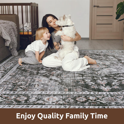 AMOAMI-Area Rug 6X9 Rugs for Living Room-Vintage Sof Dark Grey & Black Rugs for Bedroom-Non Slip Carpet-Machine Washable Rug for Dining Room Living Room Bedroom Office Under Table