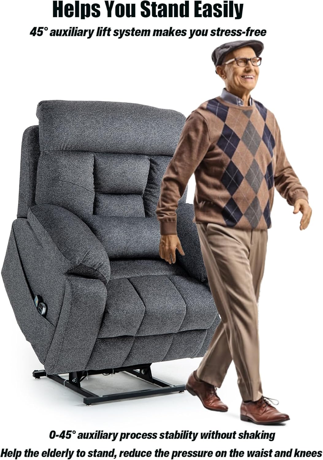 Power Lift Chair Recliners for Elderly with Heated and Massage, 4 Motor Headrest, Lumbar Independent Adjustment Power Lift Recliner with Hidden Cup Holder、Side Pocket、Back Pillow