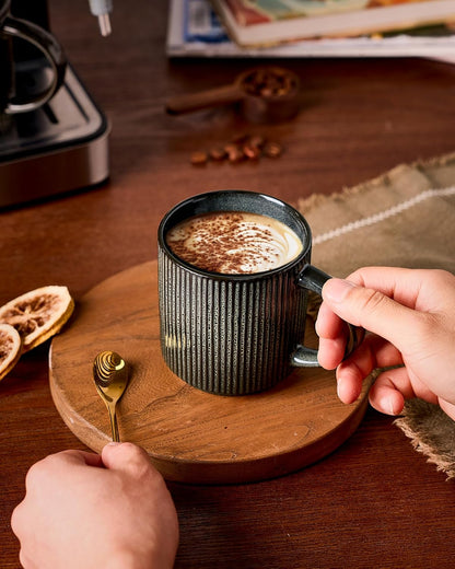 famiware Coffee Mug Set for 6, Star 12 oz Catering Mugs Cup Set with Handle for Coffee, Tea, Cocoa, Milk - Ceramic Stoneware Drinkware Set, Deep Forest