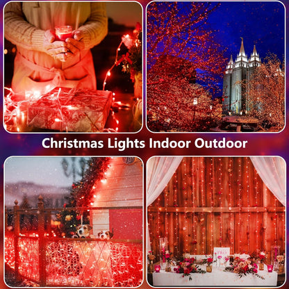 2 Pack Halloween String Lights Battery Operated with Timer, 66FT 200 LED Waterproof Battery Twinkle Lights, 8 Modes Fairy Light for Indoor & Outdoor Party Bedroom Garland Tree Christmas Decor (Red)