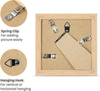upsimples 4x4 Picture Frame, Natural Solid Wooden Picture Frames, Display 3x3 with Mat or 4 x 4 Without Mat, Wall or Tabletop, 1 Pack, Natural