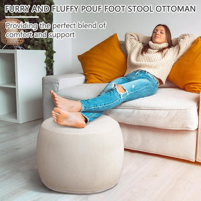 2 Pack Round Inflatable Pouf Ottoman Foot Rest for Couch 20 x 16 Inch Cozy Portable Floor Corduroy Poufs Foot Stool Ottoman with Pump for Living Room Bedroom Chair, Beige