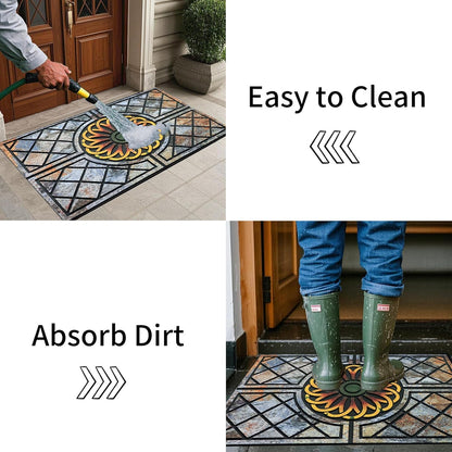 Door Mat Welcome Mat, Heavy Duty Door Mat 23.6 x 35.4 Inch Front Door Mat Rug Doormat for Outdoor Entrance Home Non-Slip Rubber Rug for Front Door, Outside, Entryway, Patio (Flower)