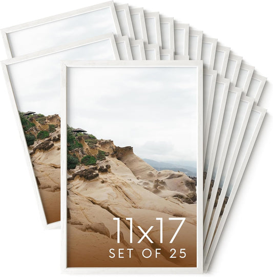 Haus and Hues 11x17 White Oak Wood Picture Frames Set of 25 - Premium Bulk Picture Frames 11x17 Bundle - Elegant Gallery Wall Frame Set for Posters, Art Display - Ideal for Wall Decor in Home & Office