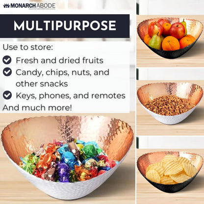 Monarch Abode Hand Hammered Decorative Bowl for Home Decor, 7.5-Inch White and Copper Plated – Key Bowl for Entryway Table, Catch All, Decorative Fruit Basin, Key Holder, Bowls for Home Decor