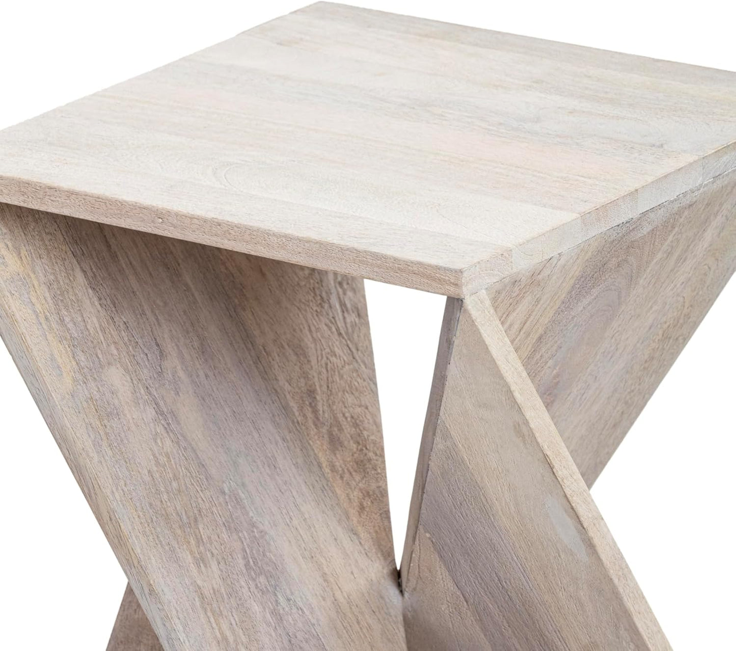 Modern Hand Made One-of-a-Kind Carved Mango Wood End Table, Farmhouse Side Table,Farmhouse End Table,Living Room,Bedroom, Accent Table, Contemporary Architectural Designed Whitewash,Assembled