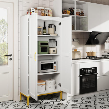 Tall Storage Cabinet, Kitchen Pantry Cabinet with 2 Doors & Adjustable Shelves for Laundry Room, Living Room, Entryway,Bathroom,White