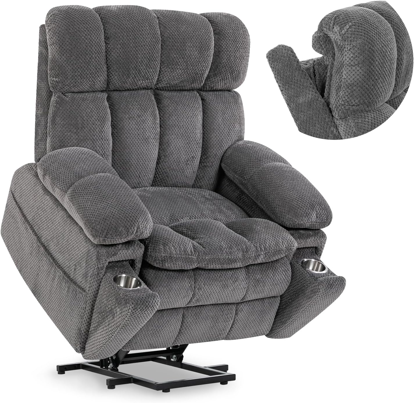 Dual Motor Power Lift Recliner Chair for Elderly with Adjustable Headrest,Extra Wide Recliner Chair with Heat and Massage,Lay Flat Recliner with Cupholder Storebox,USB Ports,Type C,Zero Gravity