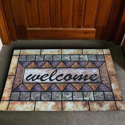 Door Mat Welcome Mat, Heavy Duty Door Mat 17.7 x 29.5 Inch Front Door Mat Rug Doormat for Outdoor Entrance Home Non-Slip Rubber Rug for Front Door, Outside, Entryway, Patio (Brown Welcome)