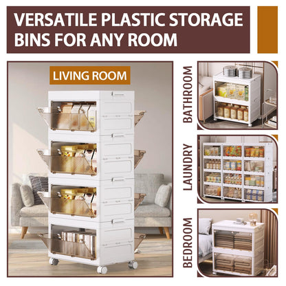 QudraKast 4-Tier Stackable Plastic Storage Bins - 37QT Stackable Storage Bins - Closet Organization