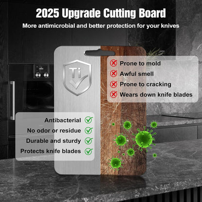 Titanium Cutting Board for Kitchen - 100% Pure Titanium Cutting Boards Non Toxic - 2025 New Upgrade Double Sided Metal Chopping Boards for Meat, Vegetables, Fruits, Dishwasher Safe (12 x 9 In)