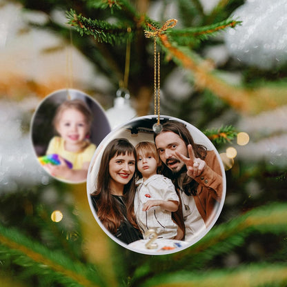 Personalized Christmas Ornaments 2025 Customized with Photo Text Ornament Keepsake Pet First Christmas Ornament Bulk Custom Ceramic Xmas Tree Decorations, Round