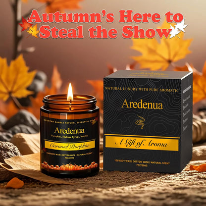 Fall Candles - Caramel Pumpkin Candle | Halloween Pumpkin Candles - Autumn7 OZ Autumn Soy Candle for Home Scented - Cozy Autumn Home Décor, Perfect Halloween & Thanksgiving Gift