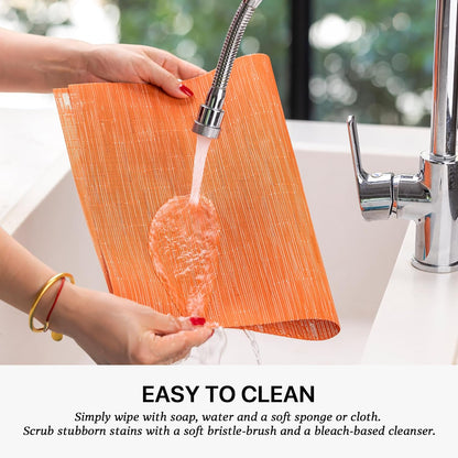 LEXMORE Placemats Set of 12 Vinyl/Plastic Woven Place Mats for Kitchen Table Indoor/Outdoor Washable Placemat Wipeable Dining Table Mats(Orange)