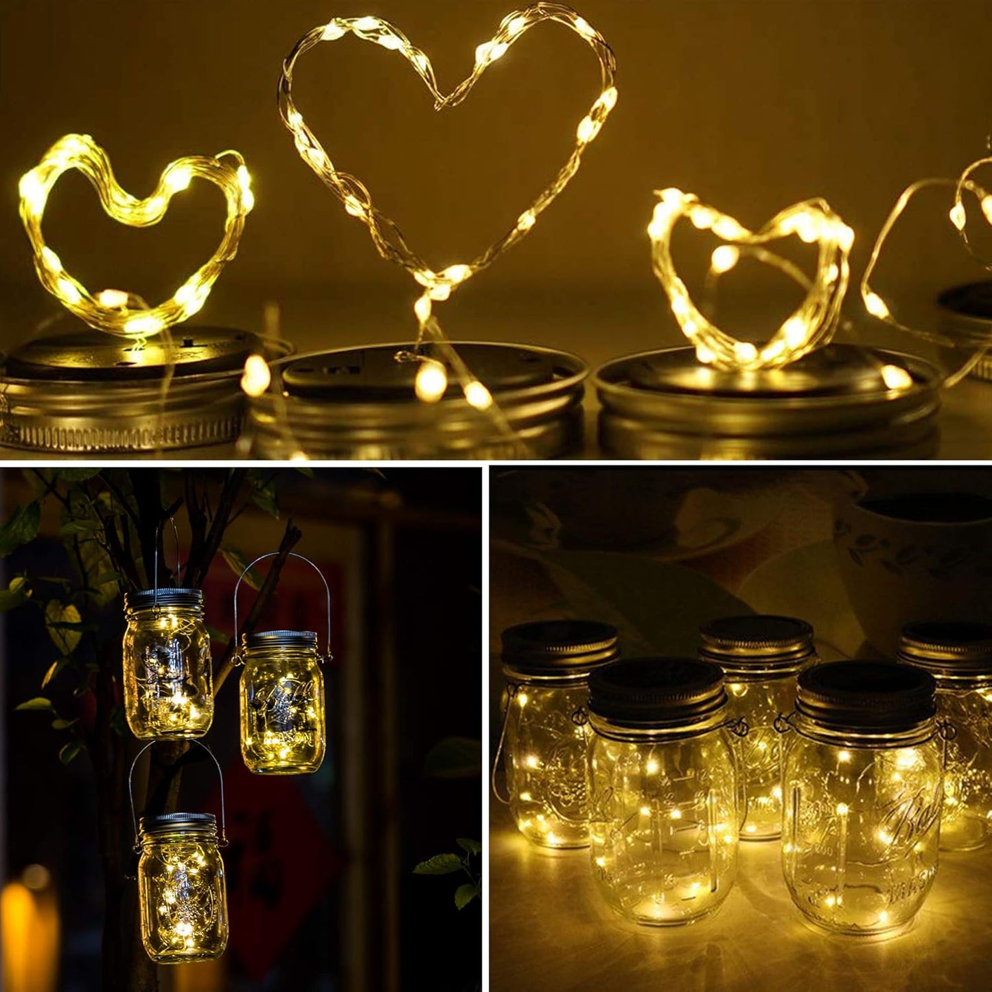 ZNYCYE Mason Jar Solar Lights for Outside, 12 Pack 30 LED Fairy Firefly Lights Mason Jar Solar Lids Outdoor Waterproof String Lights with Hangers(NO JARS) for Patio Garden Yard Lawn Decor - Warm White