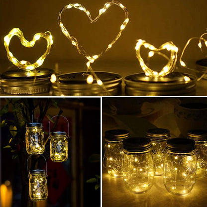 ZNYCYE Mason Jar Solar Lights for Outside, 12 Pack 30 LED Fairy Firefly Lights Mason Jar Solar Lids Outdoor Waterproof String Lights with Hangers(NO JARS) for Patio Garden Yard Lawn Decor - Warm White