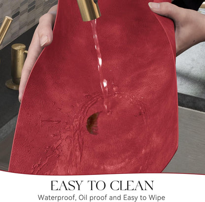 MOSAYT Vinyl Placemats Set of 4-12 X 17 Inch - Faux Leather 100% Waterproof Oil-Proof Wipeable PU Place Mats, Heat Resistant Reversible Table Mats for Kitchen, Dining, Outdoor (Red)