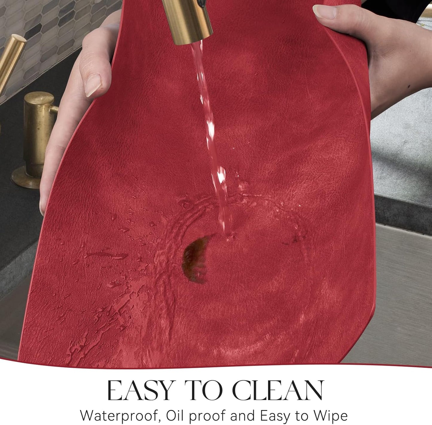 MOSAYT Vinyl Placemats Set of 8-12 X 17 Inch - Faux Leather 100% Waterproof Oil-Proof Wipeable PU Place Mats, Heat Resistant Reversible Table Mats for Kitchen, Dining, Outdoor (Red)