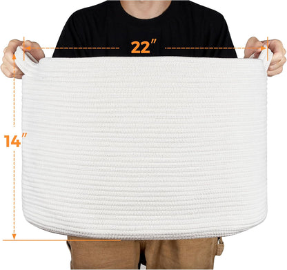 Ravinte Large Storage - 22"x 22"x 14" Blanket Basket for Living Room, Baby Toy Storage, Cotton Rope Woven Laundry Basket (White)