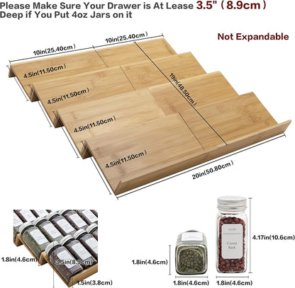 Bamboo Spice Rack Drawer Organizer - 8 Pieces Set- 10" Wide Per Piece - Combine Pieces Into 20" Wide Rack (10" or 20")