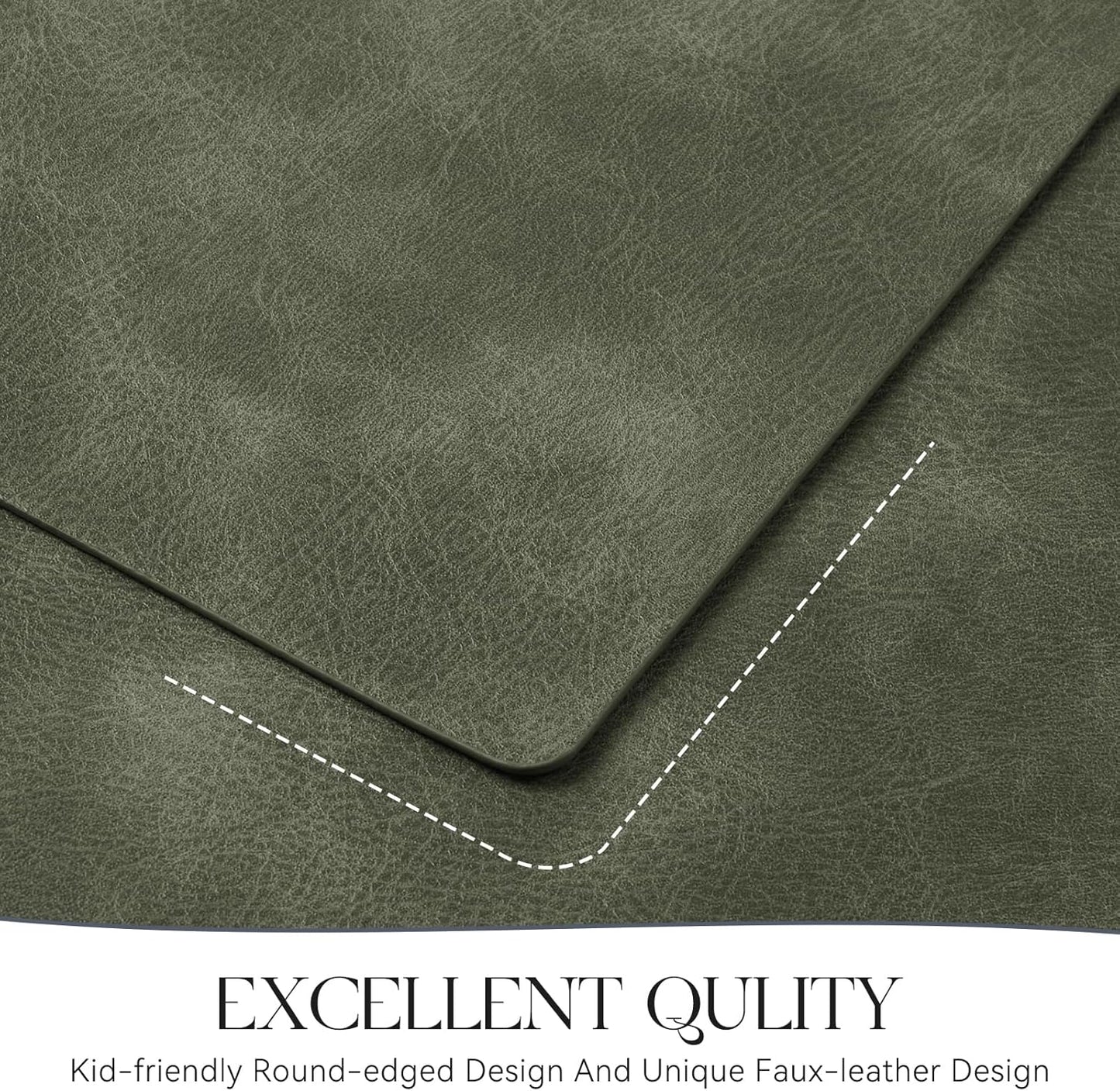 MOSAYT Vinyl Placemats Set of 6-12 X 17 Inch - Faux Leather 100% Waterproof Oil-Proof Wipeable PU Place Mats, Heat Resistant Reversible Table Mats for Kitchen, Dining, Outdoor (Olive Green)