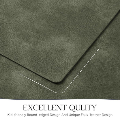 MOSAYT Vinyl Placemats Set of 8-12 X 17 Inch - Faux Leather 100% Waterproof Oil-Proof Wipeable PU Place Mats, Heat Resistant Reversible Table Mats for Kitchen, Dining, Outdoor (Olive Green)