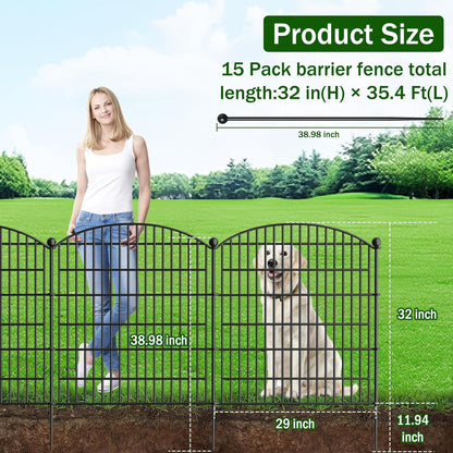 15 Panels Decorative Garden Fence - 32 in (H) x 35.4 ft (L) No Dig Dog Fence Outdoor for Yard, Rustproof Tall Garden Fencecing Panels, Animal Barrier Suitable for Yard Border, Patio, and Outdoor Use