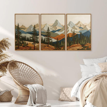 SIGNINART Vintage Mountains Framed Canvas Wall Art, Wooden Forest Wall Decor, Green Wood Pine Trees Wilderness Artwork, Metal Ridge Landscape Art Paintings for Living Room Bedroom Office 16"x24"x3