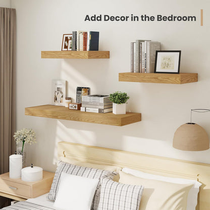 Heimlove 12" Deep Floating Shelves, 36 x 12 Inch Wall Mounted Long Floating Shelf with Invisible Brackets, for Home Decor, Bedroom, Kitchen, Living Room, Bathroom - 2 Pack, Oak