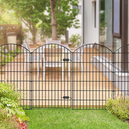 Metal Garden Fence with Gate 48in (H) x 12.7ft (L), 1 Gate+ 4 Panels Dog Fence Border Fences Animal Barrier, No Dig Garden Fencing for Yard Flower Bed Lawn Patio Outdoor, ECG4805G, Black